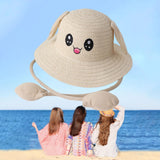 Maxbell 4xRabbit Ear Sunshade Straw Hat Trendy Fisherman Caps for Street Trips Outdoor Beige