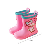Maxbell Rain Boots Cartoon Pattern Easy on Handle Non Slip Waterproof Shoes for Kids Pink Blue 17cm