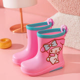 Maxbell Rain Boots Cartoon Pattern Easy on Handle Non Slip Waterproof Shoes for Kids Pink Blue 17cm