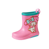 Maxbell Rain Boots Cartoon Pattern Easy on Handle Non Slip Waterproof Shoes for Kids Pink Blue 17cm