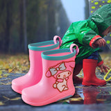 Maxbell Rain Boots Cartoon Pattern Easy on Handle Non Slip Waterproof Shoes for Kids Pink Blue 17cm