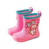 Maxbell Rain Boots Cartoon Pattern Easy on Handle Non Slip Waterproof Shoes for Kids Pink Blue 17cm