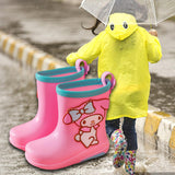 Maxbell Rain Boots Cartoon Pattern Easy on Handle Non Slip Waterproof Shoes for Kids Pink Blue 17cm