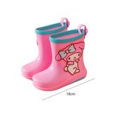 Maxbell Rain Boots Cartoon Pattern Easy on Handle Non Slip Waterproof Shoes for Kids Pink Blue 18cm