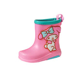 Maxbell Rain Boots Cartoon Pattern Easy on Handle Non Slip Waterproof Shoes for Kids Pink Blue 18cm