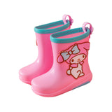 Maxbell Rain Boots Cartoon Pattern Easy on Handle Non Slip Waterproof Shoes for Kids Pink Blue 18cm