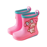 Maxbell Rain Boots Cartoon Pattern Easy on Handle Non Slip Waterproof Shoes for Kids Pink Blue 18cm