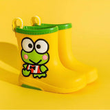 Maxbell Rain Boots Cartoon Pattern Easy on Handle Non Slip Waterproof Shoes for Kids Yellow 16cm