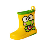 Maxbell Rain Boots Cartoon Pattern Easy on Handle Non Slip Waterproof Shoes for Kids Yellow 16cm