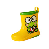 Maxbell Rain Boots Cartoon Pattern Easy on Handle Non Slip Waterproof Shoes for Kids Yellow 16cm