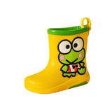 Maxbell Rain Boots Cartoon Pattern Easy on Handle Non Slip Waterproof Shoes for Kids Yellow 16cm
