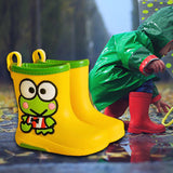 Maxbell Rain Boots Cartoon Pattern Easy on Handle Non Slip Waterproof Shoes for Kids Yellow 16cm