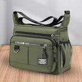 Maxbell 2xMen Shoulder Bag with Zipper Closure Girls Oxford Multilayer Pocket Tote Bag green
