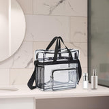 Maxbell 3xPVC Tote Durable Purse Clear Bags Stadium for Camping Sports Events Shopping Black