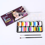 Maxbell 2xFace Body Paint Set with Artist Brushes Dancing Rave Painting Palette Makeup