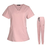 Maxbell 2xWomen's Scrubs Set V Neck Scrub Top Jogger Scrub Pants Nursing Uniforms XL Pink