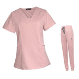 Maxbell 2xWomen's Scrubs Set V Neck Scrub Top Jogger Scrub Pants Nursing Uniforms XL Pink