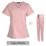 Maxbell 2xWomen's Scrubs Set V Neck Scrub Top Jogger Scrub Pants Nursing Uniforms XL Pink