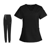 Maxbell 2xWomen's Scrubs Set V Neck Scrub Top Jogger Scrub Pants Nursing Uniforms XL Black
