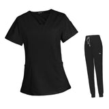 Maxbell 2xWomen's Scrubs Set V Neck Scrub Top Jogger Scrub Pants Nursing Uniforms XL Black