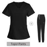 Maxbell 2xWomen's Scrubs Set V Neck Scrub Top Jogger Scrub Pants Nursing Uniforms XL Black