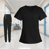 Maxbell 2xWomen's Scrubs Set V Neck Scrub Top Jogger Scrub Pants Nursing Uniforms XL Black