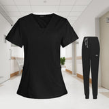 Maxbell 2xWomen's Scrubs Set V Neck Scrub Top Jogger Scrub Pants Nursing Uniforms XL Black