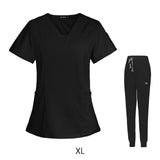 Maxbell 2xWomen's Scrubs Set V Neck Scrub Top Jogger Scrub Pants Nursing Uniforms XL Black