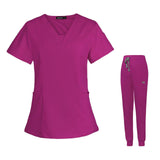 Maxbell 2xWomen's Scrubs Set V Neck Scrub Top Jogger Scrub Pants Nursing Uniforms XL Dark Red