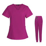 Maxbell 2xWomen's Scrubs Set V Neck Scrub Top Jogger Scrub Pants Nursing Uniforms XL Dark Red