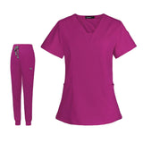 Maxbell 2xWomen's Scrubs Set V Neck Scrub Top Jogger Scrub Pants Nursing Uniforms XL Dark Red