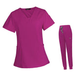Maxbell 2xWomen's Scrubs Set V Neck Scrub Top Jogger Scrub Pants Nursing Uniforms XL Dark Red