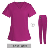 Maxbell 2xWomen's Scrubs Set V Neck Scrub Top Jogger Scrub Pants Nursing Uniforms XL Dark Red