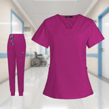 Maxbell 2xWomen's Scrubs Set V Neck Scrub Top Jogger Scrub Pants Nursing Uniforms XL Dark Red