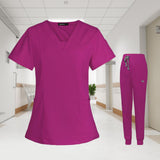 Maxbell 2xWomen's Scrubs Set V Neck Scrub Top Jogger Scrub Pants Nursing Uniforms XL Dark Red