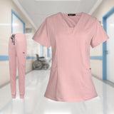 Maxbell 2xWomen's Scrubs Set V Neck Scrub Top Jogger Scrub Pants Nursing Uniforms  XXL Pink