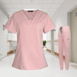 Maxbell 2xWomen's Scrubs Set V Neck Scrub Top Jogger Scrub Pants Nursing Uniforms  XXL Pink
