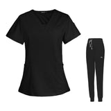 Maxbell 2xWomen's Scrubs Set V Neck Scrub Top Jogger Scrub Pants Nursing Uniforms  XXL Black