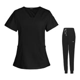 Maxbell 2xWomen's Scrubs Set V Neck Scrub Top Jogger Scrub Pants Nursing Uniforms  XXL Black