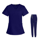 Maxbell 2xWomen's Scrubs Set V Neck Scrub Top Jogger Scrub Pants Nursing Uniforms  XXL Dark Blue