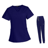 Maxbell 2xWomen's Scrubs Set V Neck Scrub Top Jogger Scrub Pants Nursing Uniforms  XXL Dark Blue