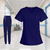 Maxbell 2xWomen's Scrubs Set V Neck Scrub Top Jogger Scrub Pants Nursing Uniforms  XXL Dark Blue