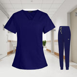 Maxbell 2xWomen's Scrubs Set V Neck Scrub Top Jogger Scrub Pants Nursing Uniforms  XXL Dark Blue