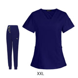 Maxbell 2xWomen's Scrubs Set V Neck Scrub Top Jogger Scrub Pants Nursing Uniforms  XXL Dark Blue