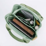 Maxbell 3xWomen Canvas Travel Tote Bag Casual Handbag Top Handle Bag with Compartments Green