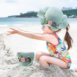 Maxbell Children's Sun Hat with Tote Kids Girl Beach Cap for Beach Easter Activities green