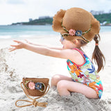 Maxbell Children's Sun Hat with Tote Kids Girl Beach Cap for Beach Easter Activities Khaki