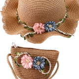 Maxbell Children's Sun Hat with Tote Kids Girl Beach Cap for Beach Easter Activities Khaki