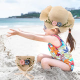 Maxbell Children's Sun Hat with Tote Kids Girl Beach Cap for Beach Easter Activities beige
