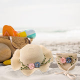 Maxbell Children's Sun Hat with Tote Kids Girl Beach Cap for Beach Easter Activities beige